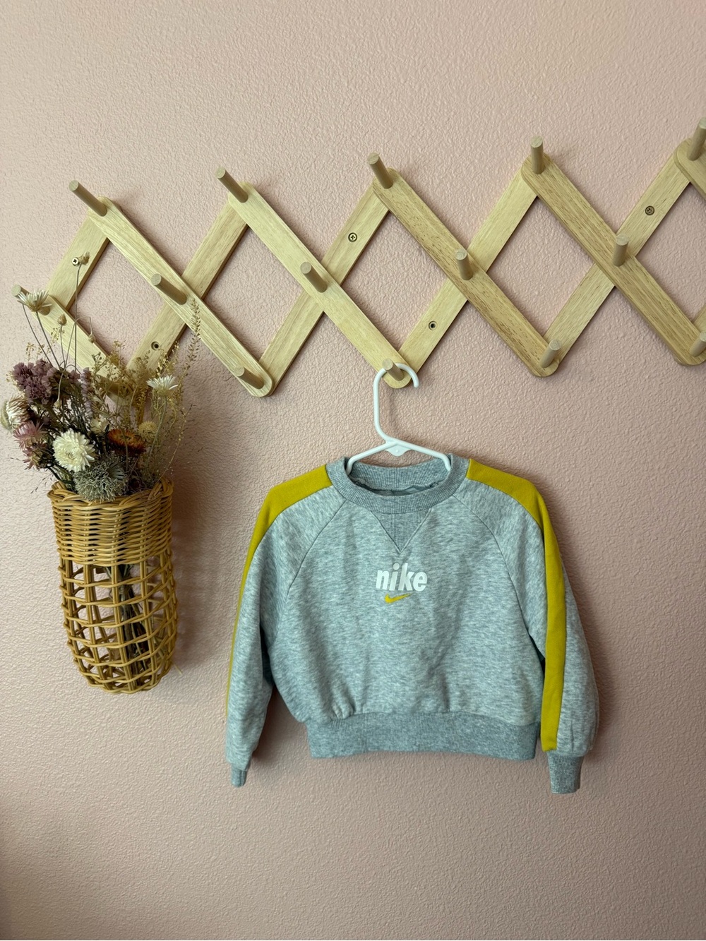 Nike Gray Crewneck Sweatshirt with Yellow Shoulder Stripes